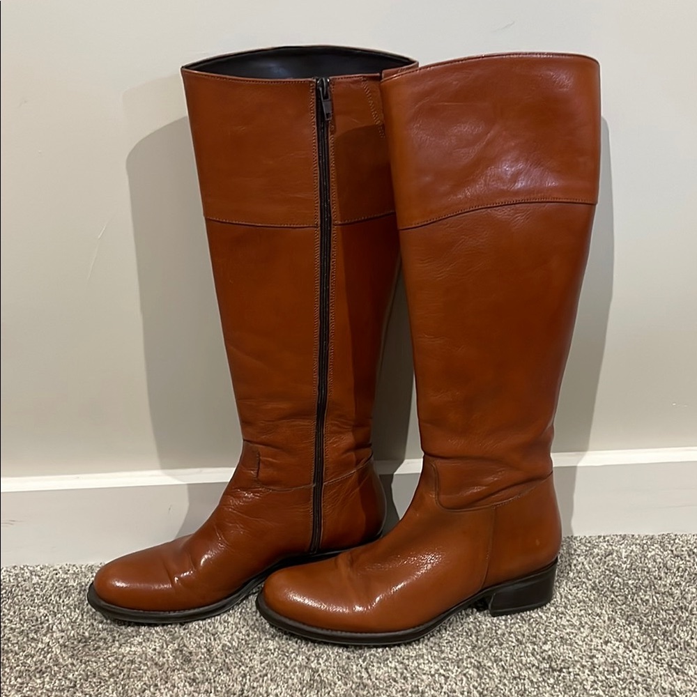 United Colors of Benetton Camel Brown Leather Knee-High Boots